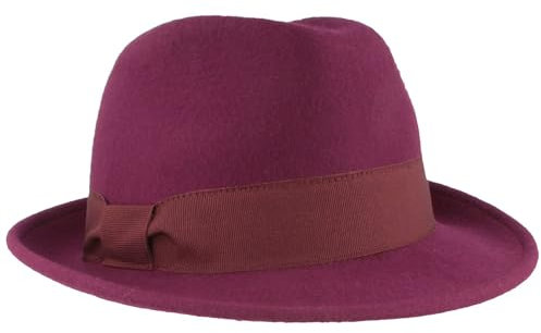 Breiter Damen Filzhut Wollhut Trilby 100% Wolle Wollfilzhut mit Ripsband-Garnitur Lila M