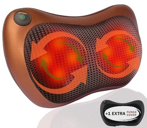 Masajeador Cervical y Espalda. Cojín Eléctrico con Calor y una Funda Extra (Negra)- Almohada Cervicales y Cuello, Masaje Shiatsu Bidireccional con 8 Rodillos, Ideal para Casa, Oficina, Coche o Viaje