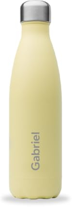 Qwetch - Bouteille Personnalisée Isotherme 500ml Pastel - Gourde Nomade Inox Recyclé - 24h Froid et 12h Chaud - Etanche, Sans BPA & Réutilisable (Citron givré)