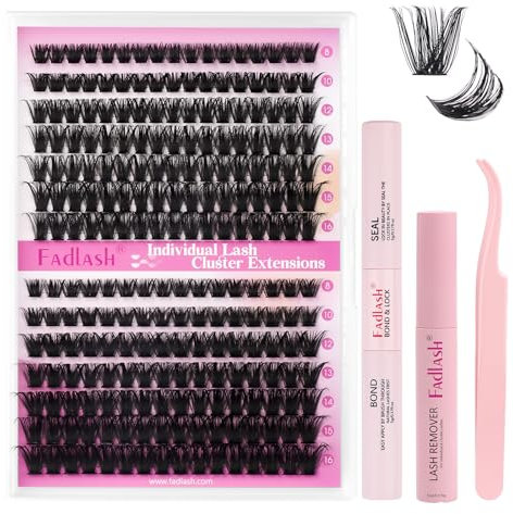 Fadlash Diy Lash Extension Kit 0.07 D Curl Mix 8-16mm 80D+100D Fluffy Wispy Individual Lashes Cluster Lashes With Bond And Seal Lash Kit Eyelash Extension Remover And Tweezers