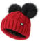 Creekstone Bommelmütze Damen Mit Satin gefütterte Wintermütze, warme Beanie Hat Strickmützen mit Kunstfell-Doppel-Pom (DE/NL/SE/PL, Alphanumerisch, Einheitsgröße, Rot)