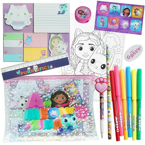 Gabby's Dollhouse - Activités Gabby Chat et la Maison Magique - Kit de Coloriage Enfants - Kits de Loisirs Créatifs - Accessoire Bureau - Papeterie - Feutres - Dessin - Idée Cadeau Anniversaire Fille