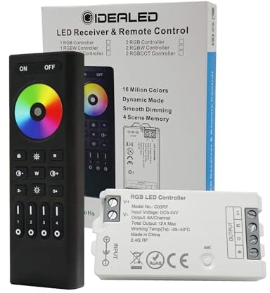 GIDEALED RGB LED Controller mit RF Fernbedienung,4 Zonen 2.4GHz Drahtlose LED Streifen Controller Dimmung Farbwechsel Gruppensteuerung für 4 Pin RGB LED Streifen DC5V-24V(Kein Netzteil und Streifen)