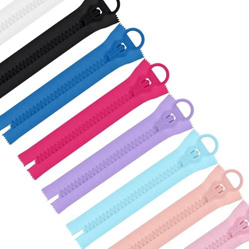 Glarks Set di 8 cerniere in plastica super grandi, da 25 cm, 8 colori, resistenti, con cursore, cerniera gigante separabile, per fai da te, cucito, sartoria, artigianato, borse, tende