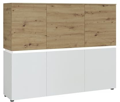möbelando Highboard >LUCI< 6 Türen, Beleuchtung, weiß/Artisan Eiche Dekor - 165x132x40cm BxHxT
