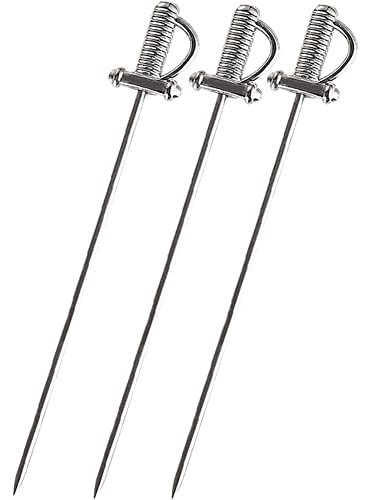 Keuyeo 3 Palillos De Dientes De Acero Inoxidable para Cócteles, Brochetas De Frutas, Aperitivos En Forma De Espada, Palillos De Comida, Palitos De Bebida para Decoraciones De Fiesta De Cumpleaños