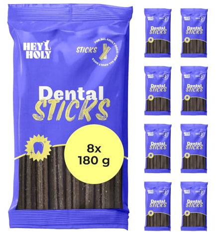 HEY HOLY Dental Sticks für Hunde | 8x180g Hundeleckerli zur täglichen Zahnpflege | Schutz für Zähne & Zahnfleisch | 100% natürliche, getreidefreie Inhaltsstoffe (56 Sticks)