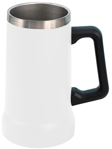 FOGARI Chope à bière isotherme avec poignée - 710 ml - En acier inoxydable - Grand gobelet isotherme en métal - Né pour la fête de la bière (bleu marine) (blanc)