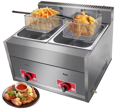 Friggitrice Professionale A Gas, Friggitrice 6Lx2 con Doppio Serbatoio, da banco in Acciaio Inossidabile per Ristorante Familiare Patatine Fritte Commercial