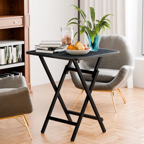 OSKOPWRC Plateau TV pliable, table d'appoint pour petits espaces, table pliante portable avec support en X robuste, pour salle à manger, travail, barbecue en plein air, rangement facile, noir