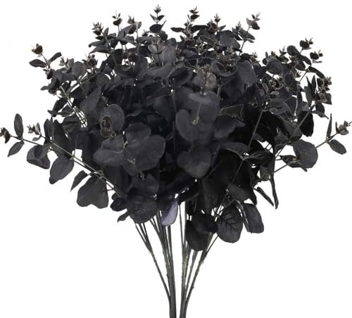 Luabue 2pcs Schwarz Künstliche Eukalyptus Zweige Eukalyptus Blätter Plastik Pflanzen Deko für Balkon Garten Drinnen Draußen Hochzeit Deko Heimdekoration Tischanordnung