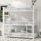 Ctastay Kinderbett Etagenbett 90x200 cm für 3 Kinder, Bett Metallbett Familienbett mit Leiter & Rausfallschutz, Jugendbett Hochbett mit Lattenrost, Metall, Weiß (Ohne Matratze)