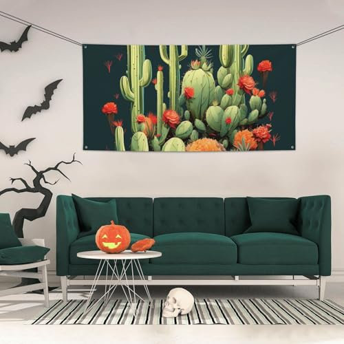Partybanner Feiertage Hängendes Banner mit 4 Löchern Weihnachtsbanner Happy Birthday Hintergrund Banner Kaktus Kunst Willkommen Banner Wandbehang Flaggen Partyzubehör für Outdoor S