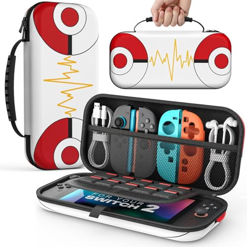 MoKo Tasche für Nintendo Switch 2 (2025), Portable Switch 2 Case, Schützende Harte Tragetasche Hülle mit Speicherplatz für 10 Spiele und Konsole Zubehör, Roter Ball