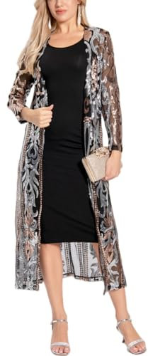 Cardigan Donna Elegante,Cardigan con Paillettes Lungo Top Glitterato Elegante Scintillante Aperto Sul Davanti Cappotto Abiti Spolverino per Sera Ballo Elegante Cardigan Alla Caviglia Discoteca Festa