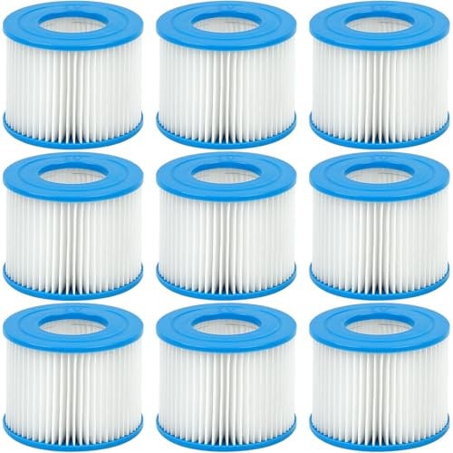 Filtre Spa VI, Compatible avec Bestway, Lay-Z Spa, Intex, Coleman SaluSpa 90352E, Convient pour Toutes avec Filtre de Type VI Les Piscines, Bain à remous Gonflables, Filtre VI Lavable, 9 Pièces