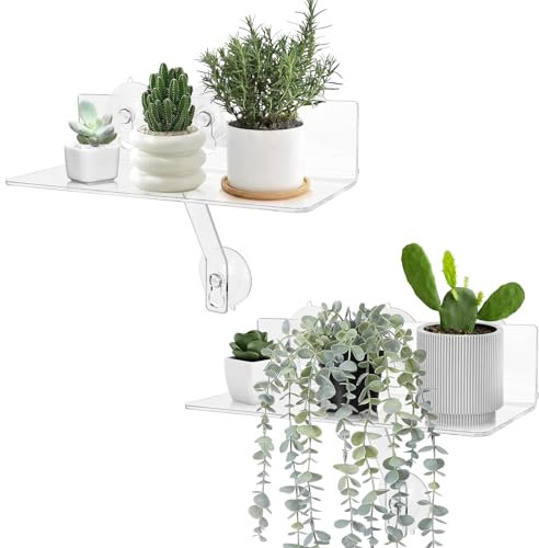 Lot de 2 étagères décoratives pour fenêtre en acrylique avec ventouse, pour plantes succulentes qui aiment le soleil, pour plantes, fleurs, pots de fleurs, pour décoration de salon, balcon, chambre