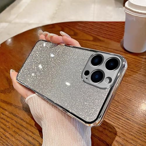 PONRFEKT Compatible with iPhone 11 Pro Max Case,Transparent Glitter Sparkle Bumper Shockproof TPU Cover for Women Girls Bling Protective Phone Case-Silver
