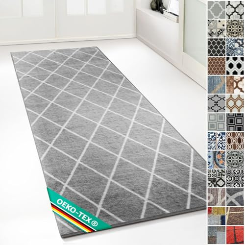 Floordirekt teppichläufer rutschfest - maßgefertigter Feinschlingen Teppich Läufer für Küche, Flur & Wohnraum - (80 x 400 cm, Grau Cosenza)
