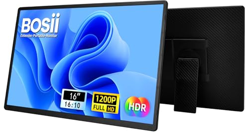 BOSII - 16 Portable Display Extender, 1200P IPS FHD Extended Dual Monitor for Laptops with Support for Windows Mac, PC, Travel, Work