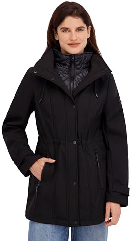 Nautica Women's Softshell Jacket – Lightweight Water-Resistant Transitional Coat with Quilted Bib, Black, X-Large