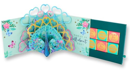 Second Nature - Peacock Pop Up Birthday Card With Chocolate Treat Tray Surprise Card & Gift - Paper Celebrations Treat Tray - Elegant Design, Pop-Up Peacock, Chocolate Treat, Eco-Friendly
