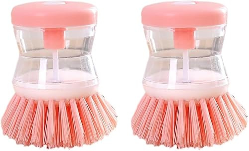 2Pcs Pink Dish Brush with Soap Dispenser,Soap Dispensing Brush, Kitchen Brush,Dish Pot Pan Sink Cleaning, Dish Brush Washing Utensils,Washing Up Liquid Dispenser,Soap Dispensing
