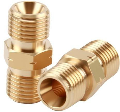 Lot de 2 raccords de tuyau de gaz en laiton 3/8 LH - Double mamelon pour tuyau de gaz avec filetage à gauche DN10 - 3/8 - Pour propane, climatisation, chauffage et systèmes solaires et sanitaires