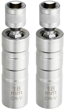 sourcing map 2pcs Spark Plug Socket Set 3/8 Drive 18mm Swivel Magnetic 12 Point Thin Wall Spark Plug Socket with 360 Degree Swivel CR-V Steel, Silver