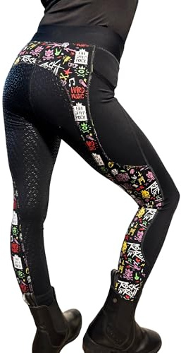 Aiya Childs Rock N Roll Horse Riding Tights Full Seat Silicone Grip Leggings with 5 cm Covered Waistband Phone Pocket 4 Way Stretch Breathable
