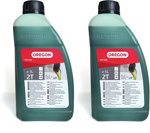 Oregon Olio Motore 2 Tempi, Lubrificante Minerale Automiscelante Semisintetico a Combustione Pulita e Basso Contenuto di Ceneri, Protegge il Motore e Massimizza le Prestazioni, 2 T, 1 Litro, Verde