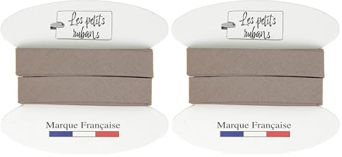 Les Petits Rubans Schrägband aus 100% Baumwolle – 20 mm breit, 5 Meter lang – Einfassung zum Nähen, Polstern, Kleidung, Decken – Taupe (Packung mit 2)
