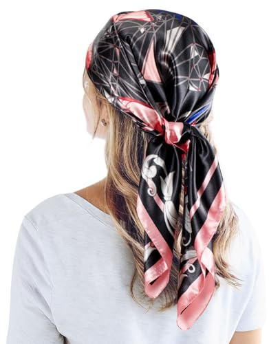 QBSM Sciarpa in raso grande da 89,9 cm con testa quadrata in seta, sciarpa per il collo, per dormire, leggera, per donne, Farfalla nera e rosa, 35'' x 35''
