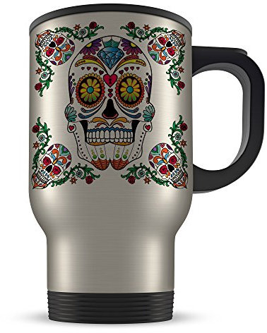 14oz Aluminium Travel Mug - Day of The Dead - Sugar Skull