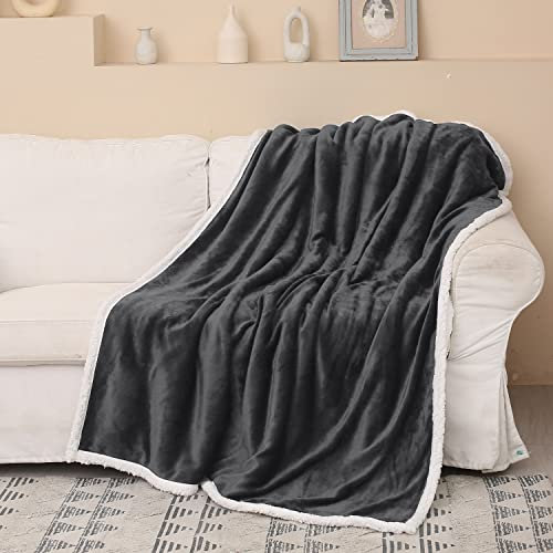 Catalonia Mink Fleece Sherpa Throw Blanket Reversible Fuzzy Micro Plush Snuggle Blanket All Season for Couch Bed or TV 50 x 60 Gray