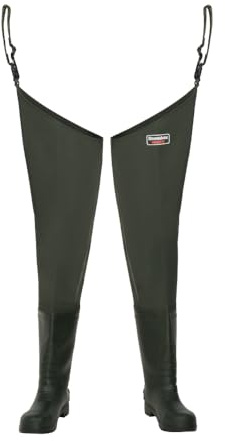 Snowbee Granite PVC Thigh Waders with Cleated Sole Boots, Heavy‑Duty Laminated Nylon/PVC Build for Fishing, Bank and Boat Wading - Size 4-13