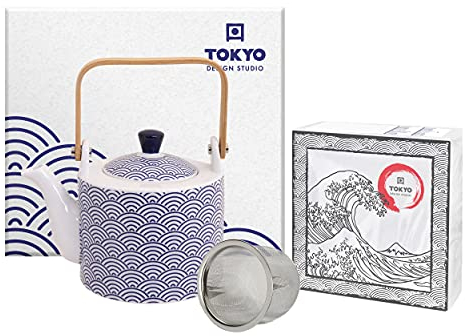 TOKYO design studio Nippon Blue Tee-Kanne blau-weiß, 0,8 Liter, asiatisches Porzellan, Japanisches Design, inkl. Geschenkverpackung