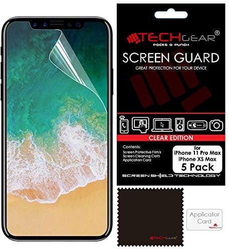 TECHGEAR 5 Pack Screen Protectors for iPhone 11 Pro Max, iPhone XS Max - Clear Lcd Screen Protector Guard Covers with Cloth & Application Card