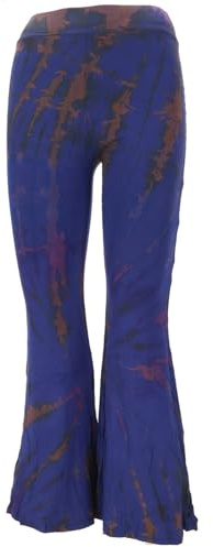 GURU SHOP Batik Leggings mit Schlag, Unikat Boho Schlaghose, Yogahose - Blau, Damen