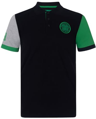 Celtic FC Official Football Gift Mens Contrast Sleeve Polo Shirt Black XXL