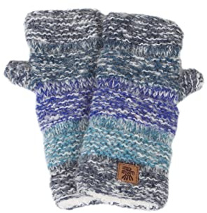 Pachamama Damen-Handwärmer aus weicher Wolle, Mohair, Sherpa-Fleece, gefüttert, handgestrickt, neutral, blau, Einheitsgröße, handgefertigt, Daumenloch, Thermo, extra warm, Fair Trade
