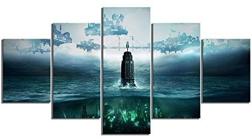 ADGUH Drucke auf Leinwand5 leinwandbilder 5 stück hd Fantasie Kunst Steampunk Stil Bilder Bioshock die Sammlung Videospiel Poster leinwand malerei für Wand-dekor drucke auf leinwand