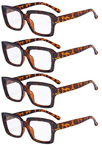 Eyekepper 4 Pack Stylish Reading Glasses Women - Oversized Square Readers Tortoise +1.25