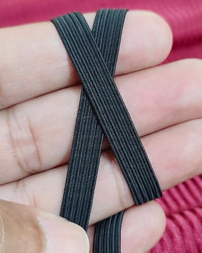 Noshad® 8mm - 1/3 Black Flat Elastic Band for Sewing Knicker, Skirt, Scrunchies, Dressmaking, Haberdashery and Clothing Accessory, Material, Supplies Woven, Braided, Wide Strip (10 Meter / 11 Yard)