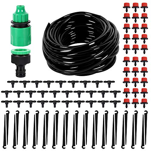 Kit de riego a gota, sistema de riego automático de jardín, para jardín, invernadero, huerto, paisajes y pelusa (25 m)