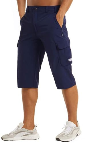 MAGCOMSEN Mens 3/4 Capri Shorts Summer Lightweight Hiking Trousers Breathable Quick-Drying Shorts Gym Trouser with Zip Pockets Navy, 34