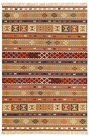 Kelim Teppich aus Bester Wolle, nachhaltig, handgewebt, Naturfaser Teppiche geeignet für Wohnzimmer, Schlafzimmer, Flur, Esprit Home - Agra (80 x 150 cm, Sand Braun Bunt)