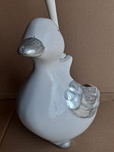 Diwi Aktuell Annemarie Wiegand Toilettenbürste Ente Dekor Weiß mit Silberfarbener Bemalung, Kunststoff, 1 Stück