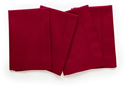 Solino Home Baumwolle Leinen Servietten Rot,4er Set Hohlsaum Dinner Servietten 20x20 Zoll,Maschinenwaschbare Stoffservietten für Frühling, Sommer, Hochzeit, Party,Handgefertigt und maschinenwaschbar