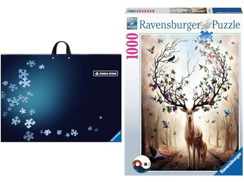 Ravensburger - Puzzlemappe & 1000 Teile Puzzle Magischer Hirsch - Für Erwachsene und Kinder ab 14 Jahren - Modern, Realistisch - 2 Sets à 1000 Teile - 50 x 70 cm - Fortgeschritten